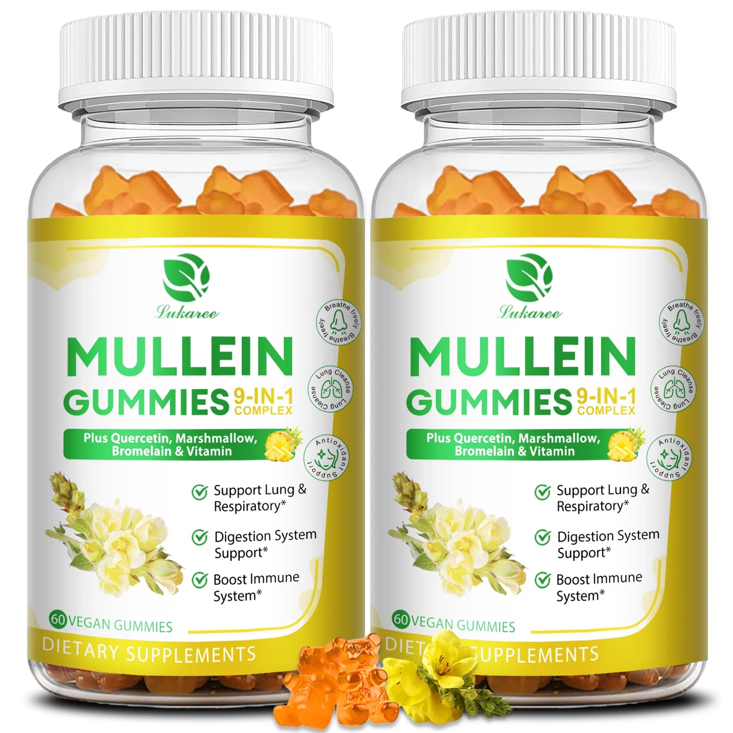 Lukaree Mullein Gummies 1000mg – Lung Cleanse & Respiratory Health Herbal Supplement Peaceful Pleasures Health and Wellness 2pcs United States