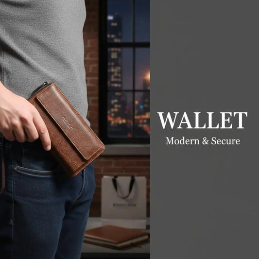 Men's PU Long Wallet Zipper Clutch – Card Slots & Phone Bag Men's Long Wallet Oasis Select