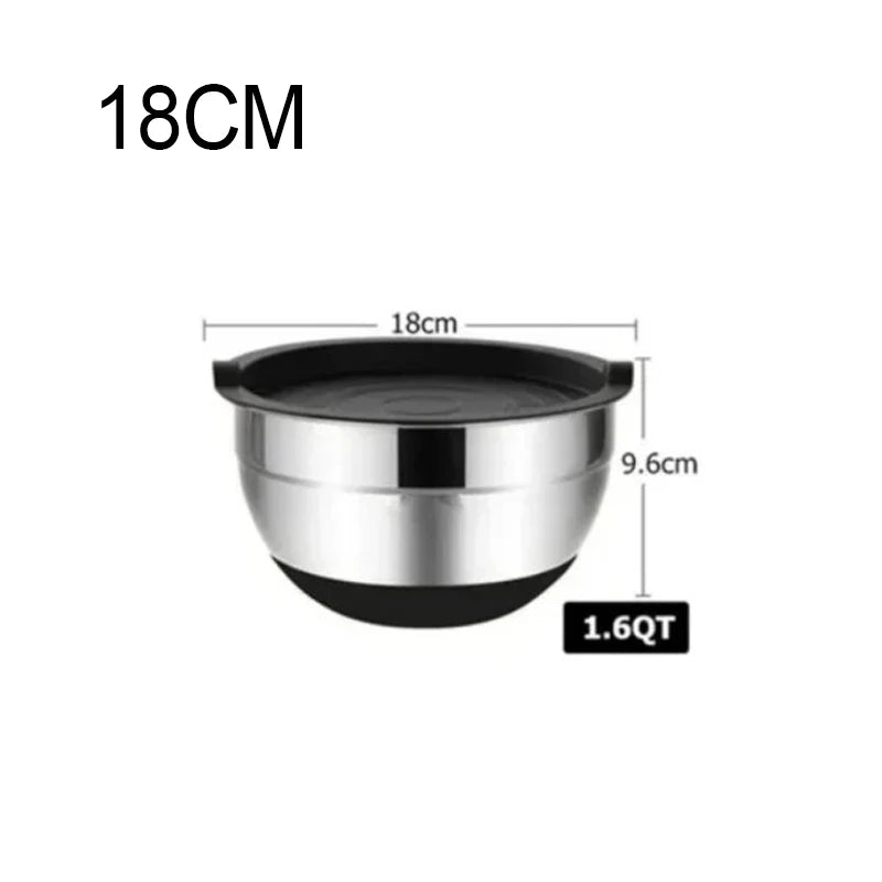 Stainless Steel Mixing Bowl with Lid – Non-Slip Silicone Bottom Salad & Egg Beating Bowl for Kitchen