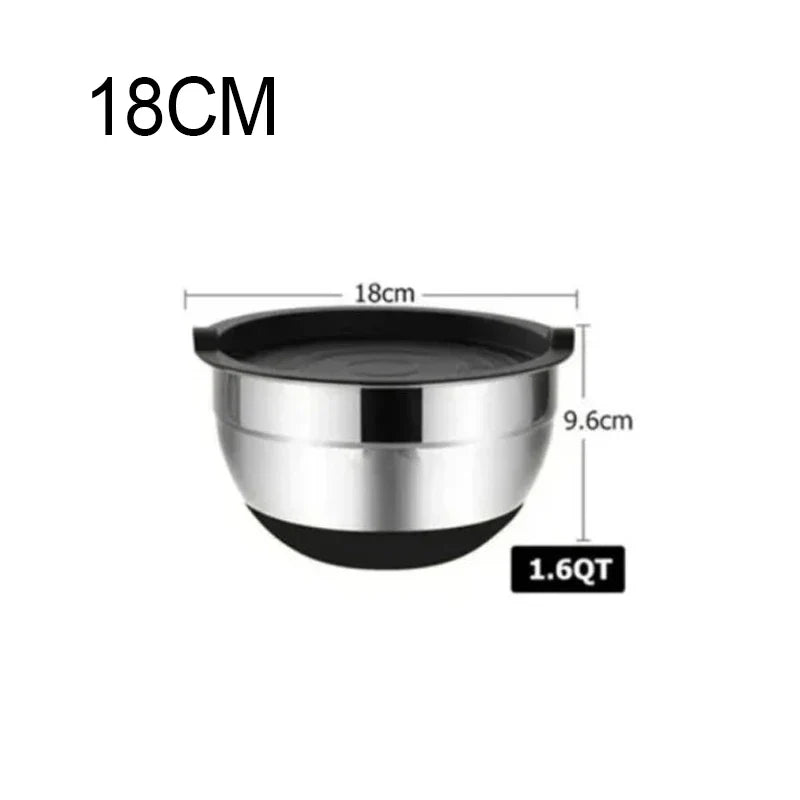 Stainless Steel Mixing Bowls with Lid & Non-Slip Silicone Base