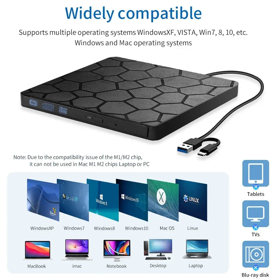 Muzisn External DVD/CD Burner Drive USB 3.0 & Type-C Slim