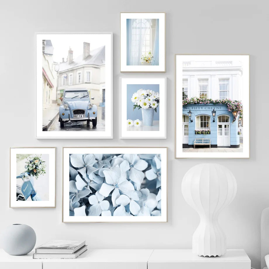Nordic Retro Canvas Wall Art | Cars, Bikes & Flowers Poster