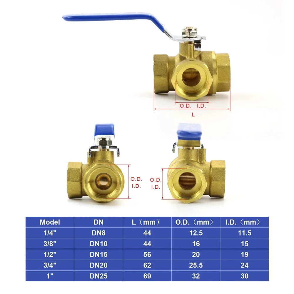 BSP Brass 3-Way Ball Valve T-Port L-Port | 1/4" to 1" Sizes