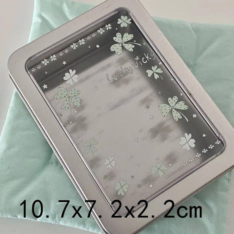 Colorful Star Earring Storage Tin Box Four Leaf Clover Design Simple Desktop Organizer Small Card Badge Storage Box Peaceful Pleasures Health and Wellness