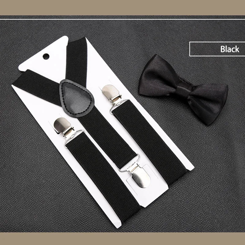 1 Pcs Adjustable Elastic Suspenders with Bow Tie for Kids Boys Girls Fashionable Y Back Suspenders Set Children Accessories Peaceful Pleasures Health and Wellness black dacron
