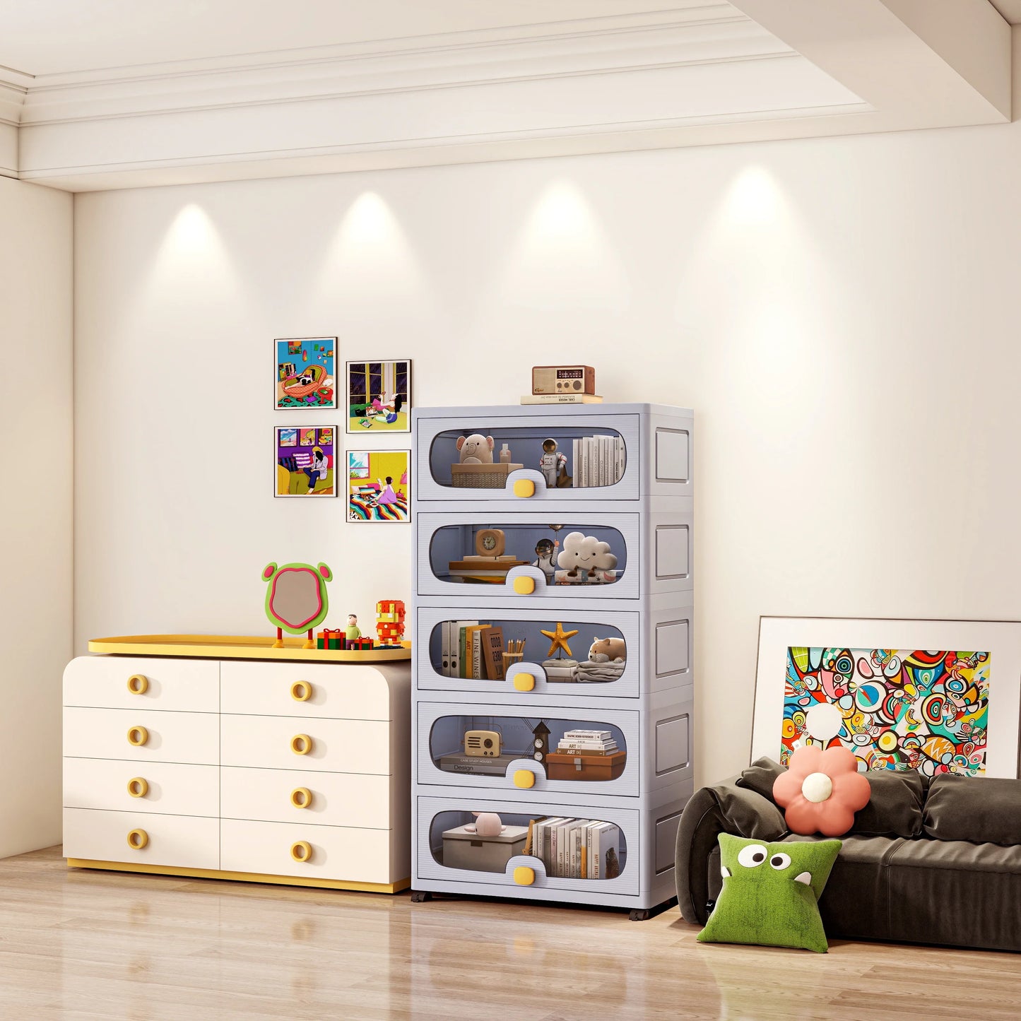 60cm Flip-Top Multi-Layer Storage Cabinet with Casters