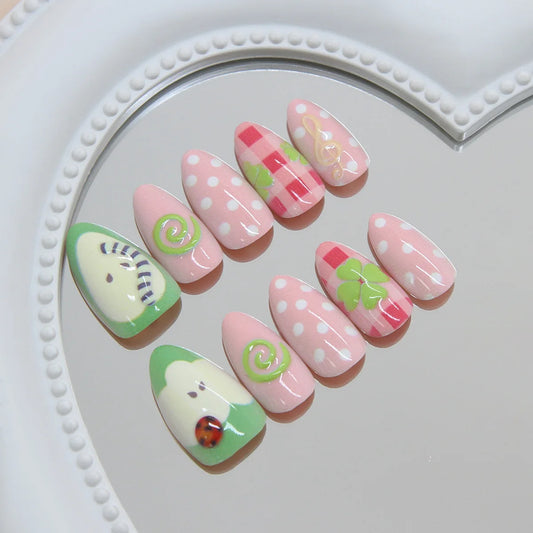 30pcs Press On Nails Cute 3D Fruit Resin Fake Nails Sweet Polka Dot Manicure Almond Tips For Young Women Fashion Party Wearable Peaceful Pleasures Health and Wellness
