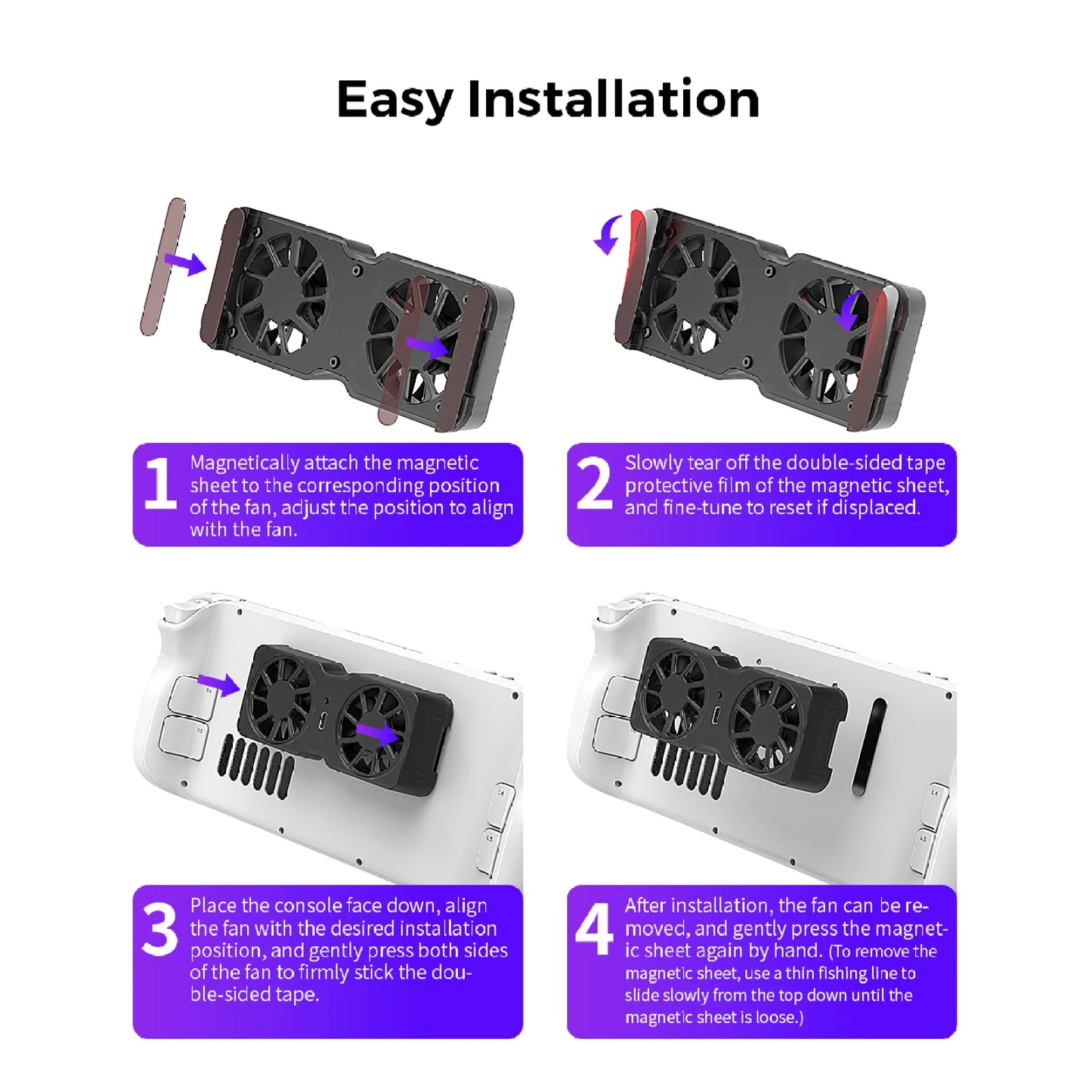 Portable Magnetic Cooling Fan For Steam Deck For ROG Ally X For Legion Go 6000RPM 45mm Dual Fans 10-16CFM Airflow 3 Speeds Peaceful Pleasures Health and Wellness