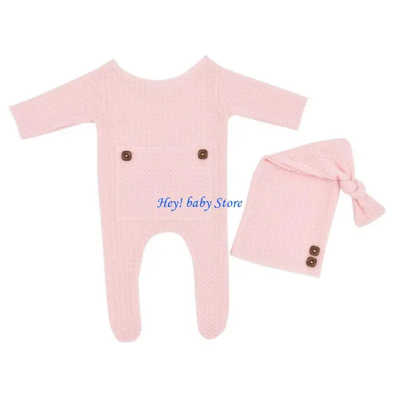 Newborn Knitted Romper & Turban Hat Set | Baby Photo Prop