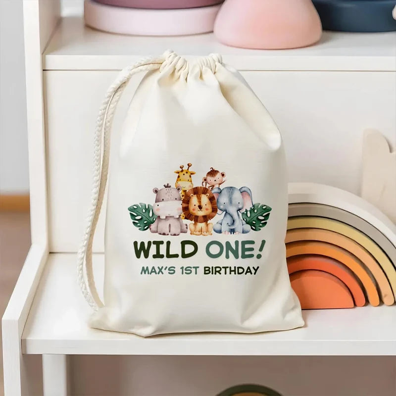 Personalized Wild One Jungle Birthday Favor Bags – Set of 4 Party Favor Bags Peaceful Pleasures Health and Wellness