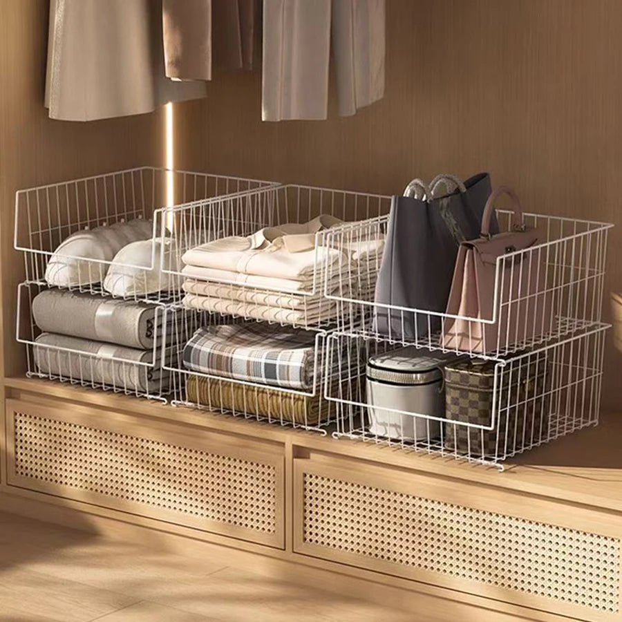 Closet Organizer Wire Storage Basket Bins – Clothes Shelves Cabinet for Sweaters, Shoes, Handbags & Accessories