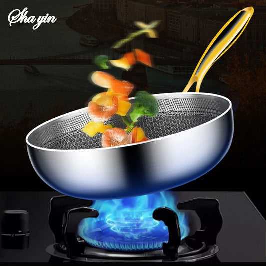 316 Stainless Steel Frying Pan Wok Non-stick Cooking Honeycomb Steak Gas Stove Pot Induction General Saucepan Kitchen Cookware Peaceful Pleasures Health and Wellness
