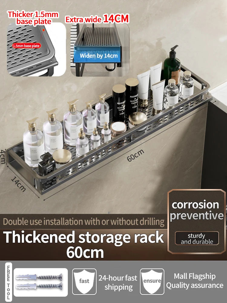 Wall-Mounted Bathroom Shelf & Towel Rack | Metal Storage Organizer