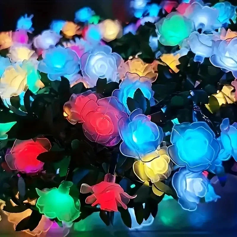 Solar Rose LED Fairy String Lights | 8 Modes, IP65, Garden Decor