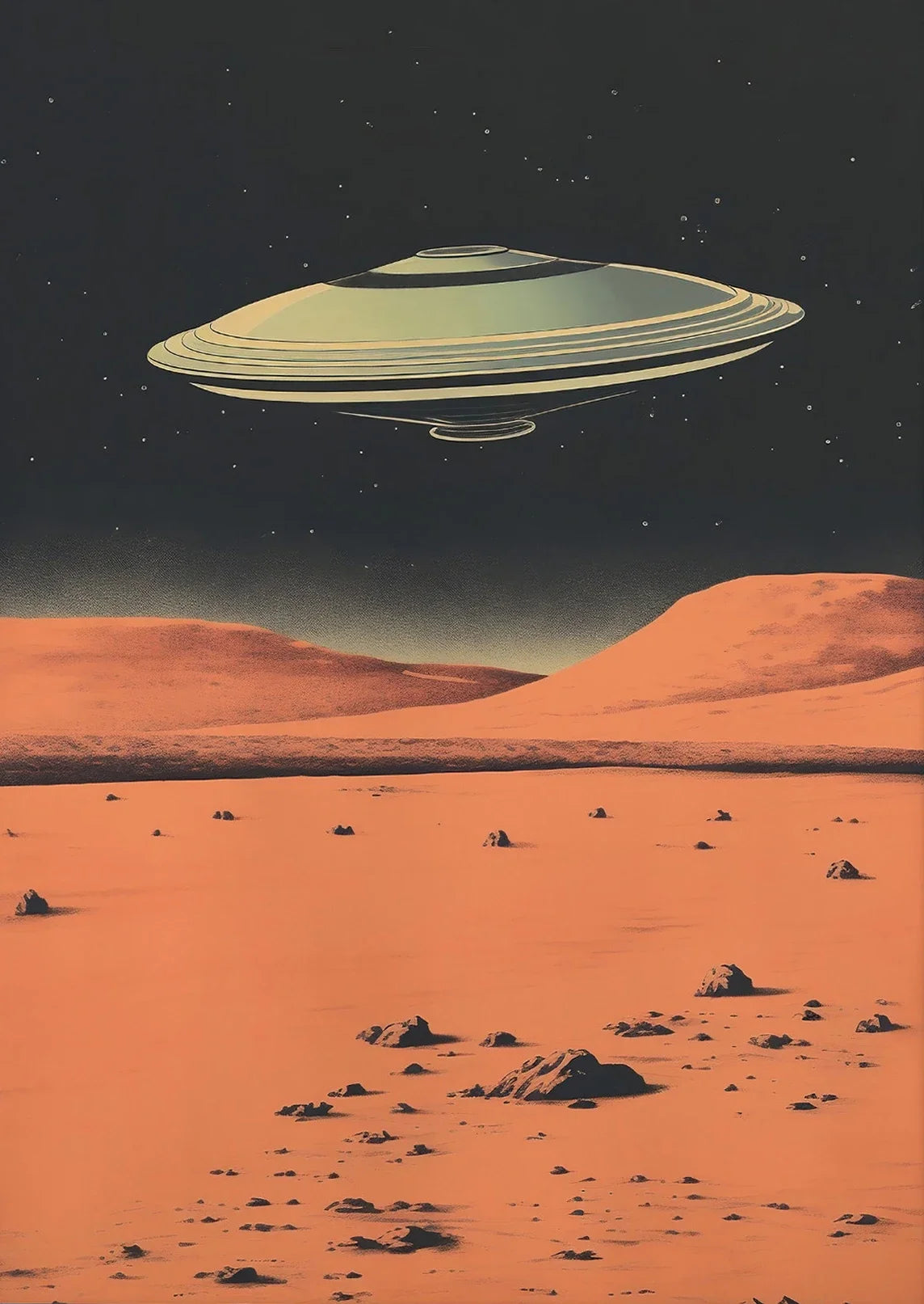 UFO Alien Cow Abduction Canvas Print | Retro Sci-Fi Wall Art Canvas Wall Art Print Peaceful Pleasures Health and Wellness 14 40x50cm Unframed