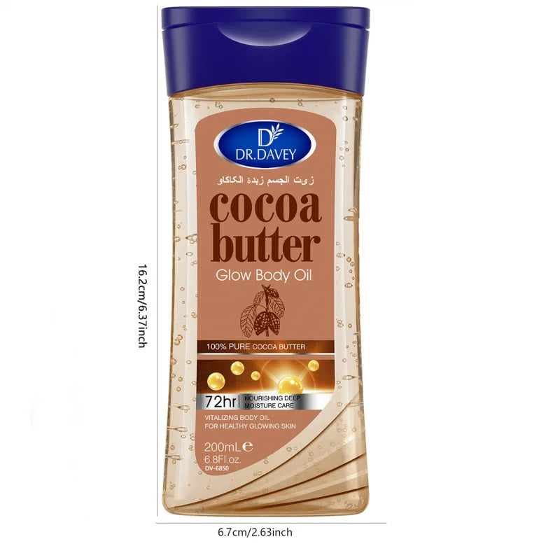 2pcs 200ml Cocoa Butter Glow Body Oil Body Skin Care Oil Moisturizing and Hydrating Four Seasons Suitable for Body Face Hand Peaceful Pleasures Health and Wellness