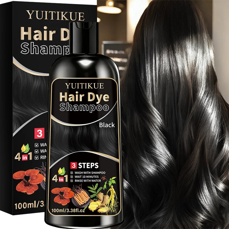 YUITIKUE Herbal Black Hair Dye Shampoo 100ml - Gentle 4-in-1 3 Steps Hair Color Shampoo for At-Home Easy Use Peaceful Pleasures Health and Wellness