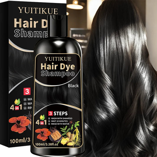 YUITIKUE Herbal Black Hair Dye Shampoo 100ml - Gentle 4-in-1 3 Steps Hair Color Shampoo for At-Home Easy Use Peaceful Pleasures Health and Wellness