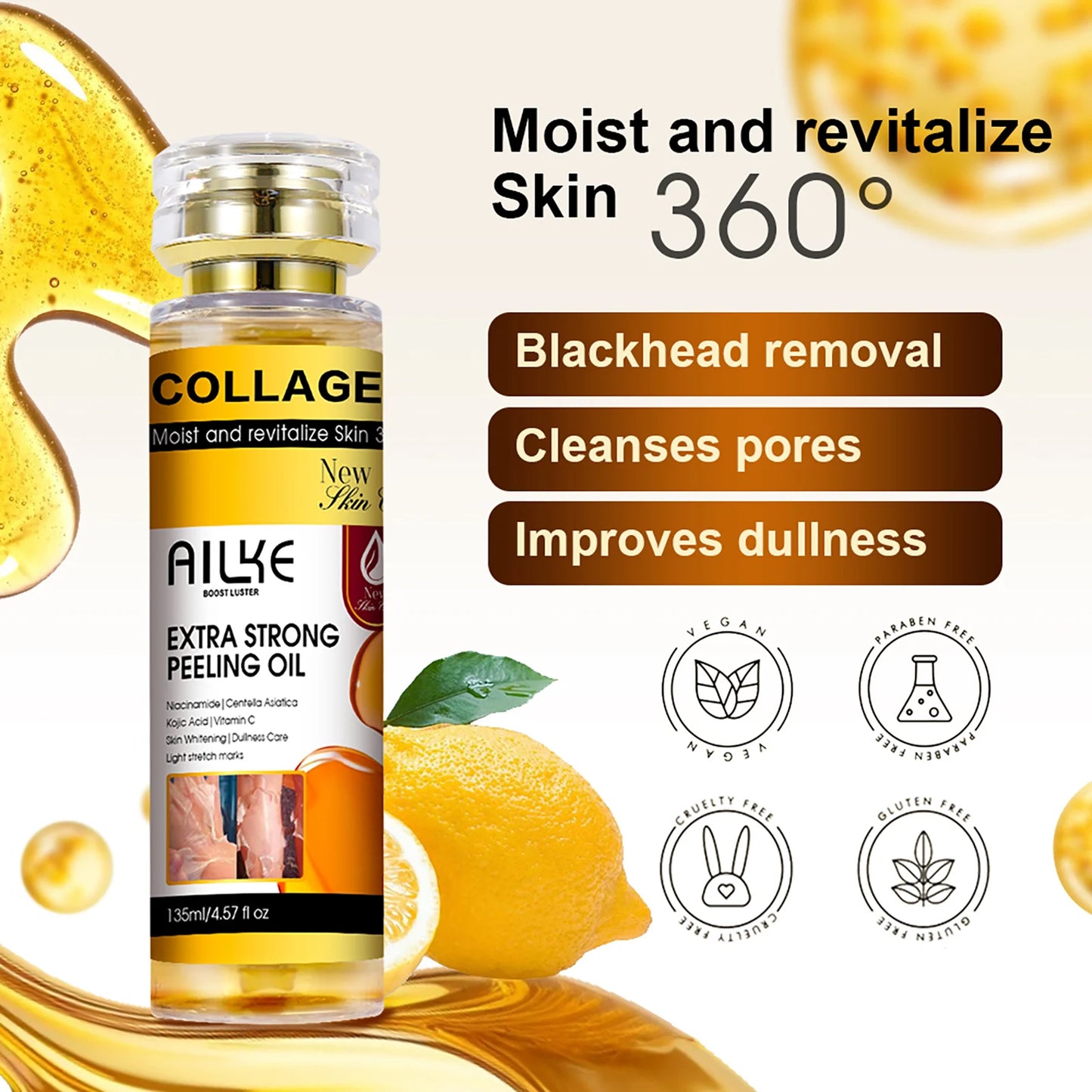 AILKE Collagen Peeling Oil | Brightening Exfoliating Solution 135ml