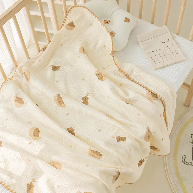 Battilo 100% Cotton Baby Blanket Soft Breathable Muslin Swaddle Blanket for Newborn Infant Plaid Receiving Blankets Toddler Gift Peaceful Pleasures Health and Wellness Bear2 110x100cm( 2Layers)