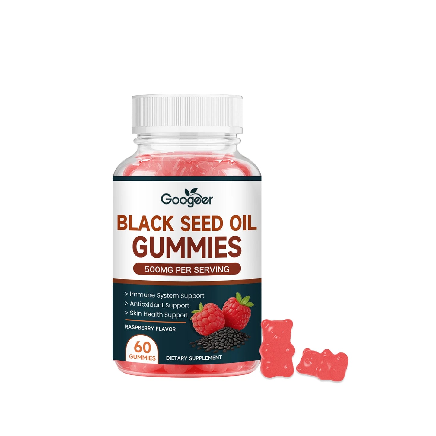 Googeer Black Seed Oil Gummies with Zinc | 60 Raspberry Gummies