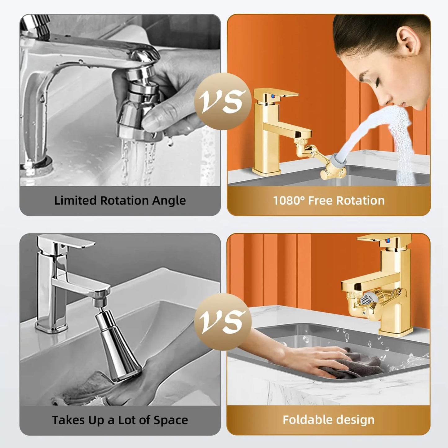 A36T-1 PCS 1080° Universal Rotation Faucet Sprayer Head Dual Effluent Washbasin Kitchen Robot Extension Faucets Gold Peaceful Pleasures Health and Wellness