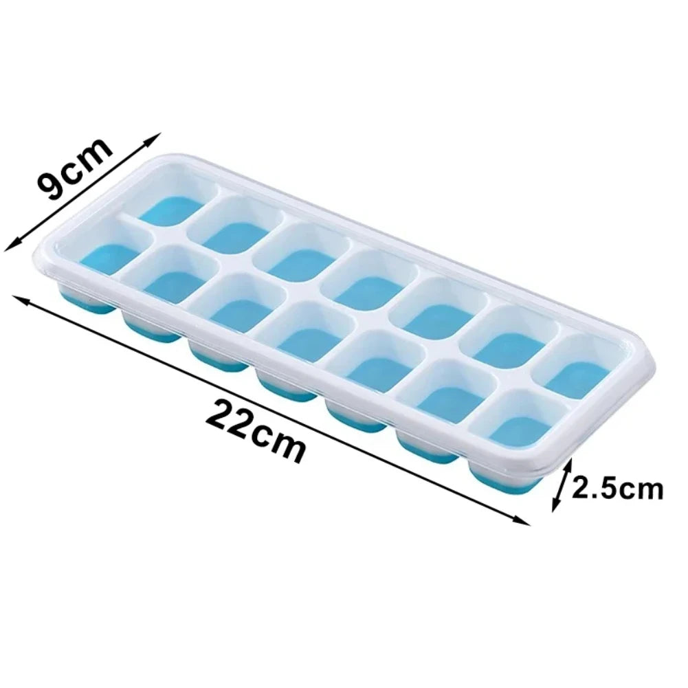 Silicone Ice Cube Tray with Lid – 14 Square Cubes Easy Release