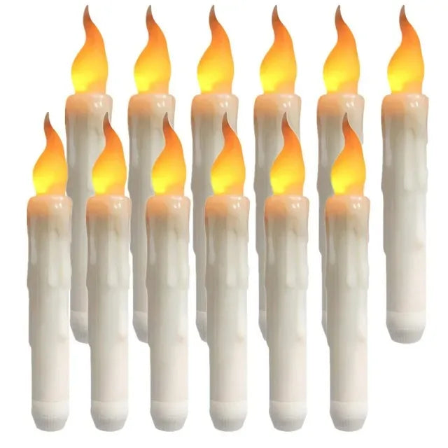 Flameless Flickering Taper Candles With/Without Remote Control Timer Dimmer Battery Operated Candlesticks for Christmas Wedding Peaceful Pleasures Health and Wellness 12Pc without remote