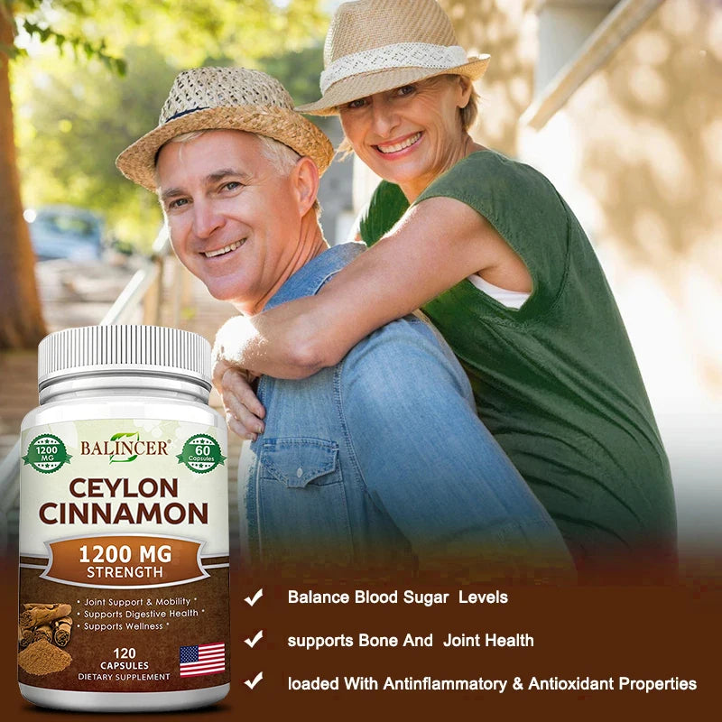 Organic Ceylon Cinnamon Capsules + Turmeric/ACV/Ginseng/Bioperine - Joint Bone Health, Anti-Inflammatory Antioxidant, 120 Counts Peaceful Pleasures Health and Wellness