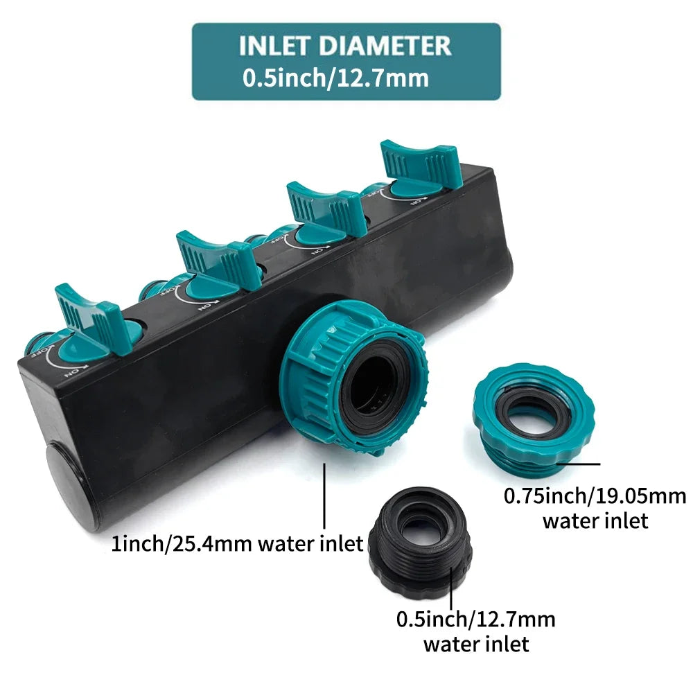 4-Way Water Splitters 1" to 3/4" to 1/2" Thread European Standard Thread Garden Irrigation Watering Connector Fittings Valve Peaceful Pleasures Health and Wellness