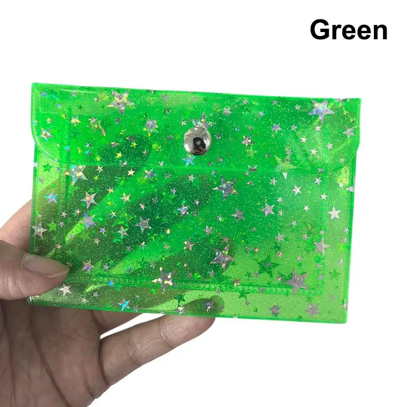 Clear PVC Star Glitter Card Holder Mini Coin Purse Keyring