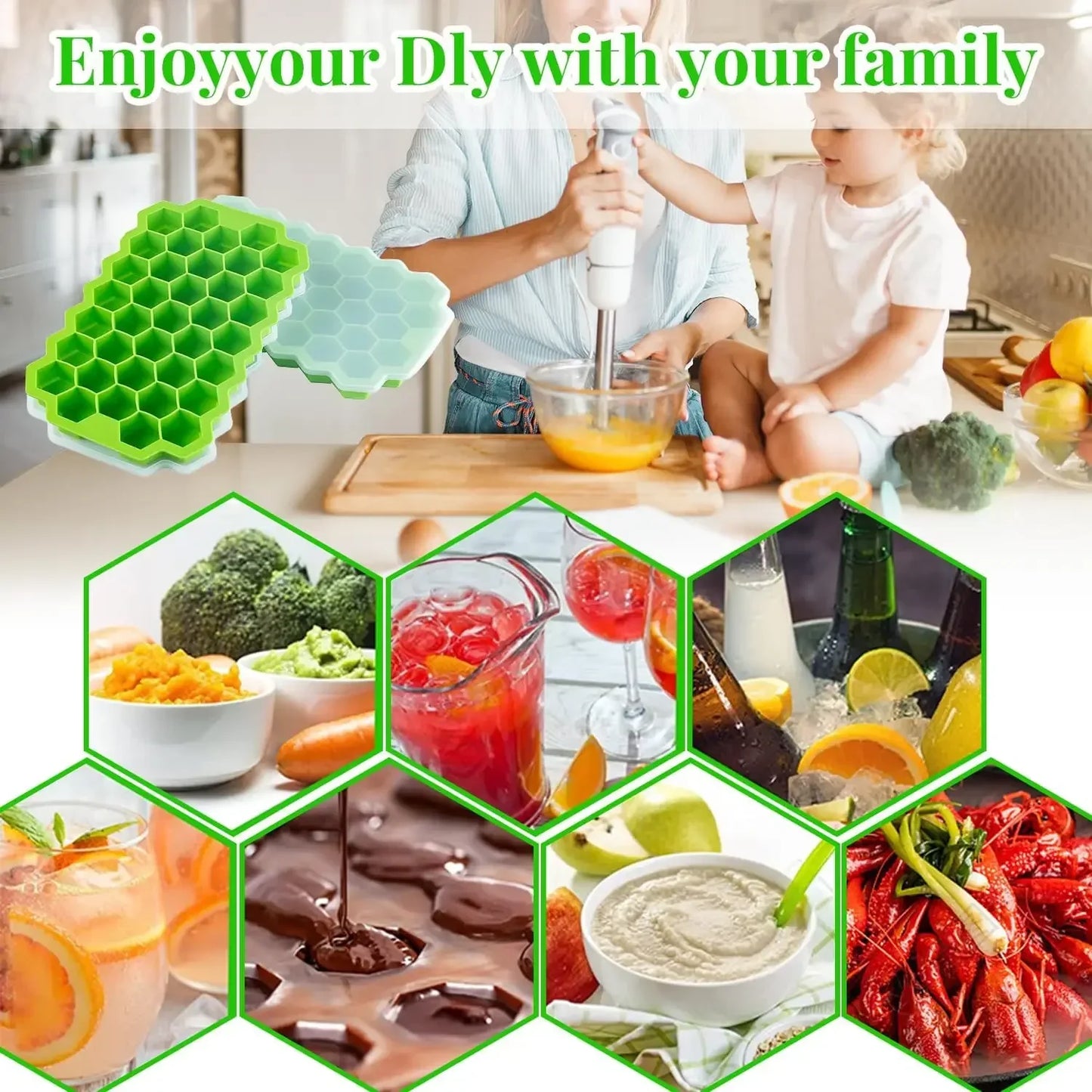 Silicone Honeycomb Ice Cube Tray – 37 Hexagonal Molds