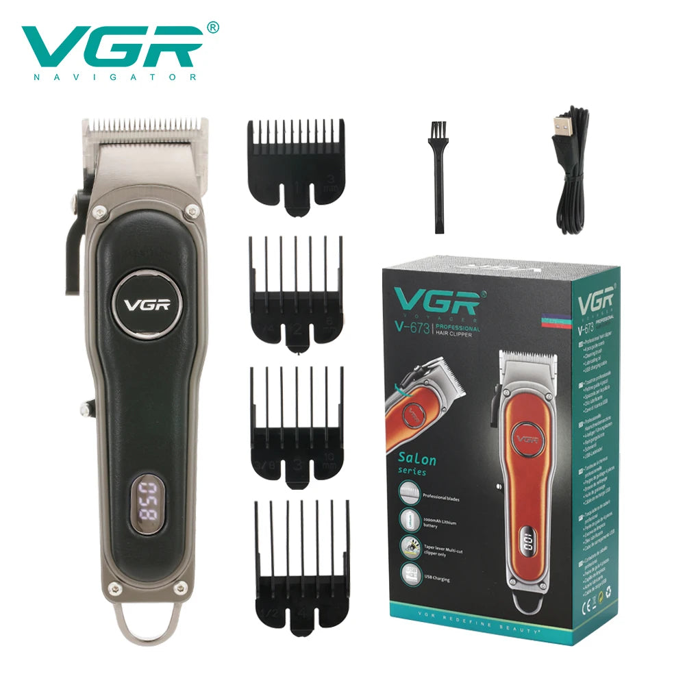 VGR 673 Hair Clipper Professional Clipper Hair Trimmer Vintage Haircutting Machine LED Display Electric Barber Trimmer for Men Peaceful Pleasures Health and Wellness 673 black