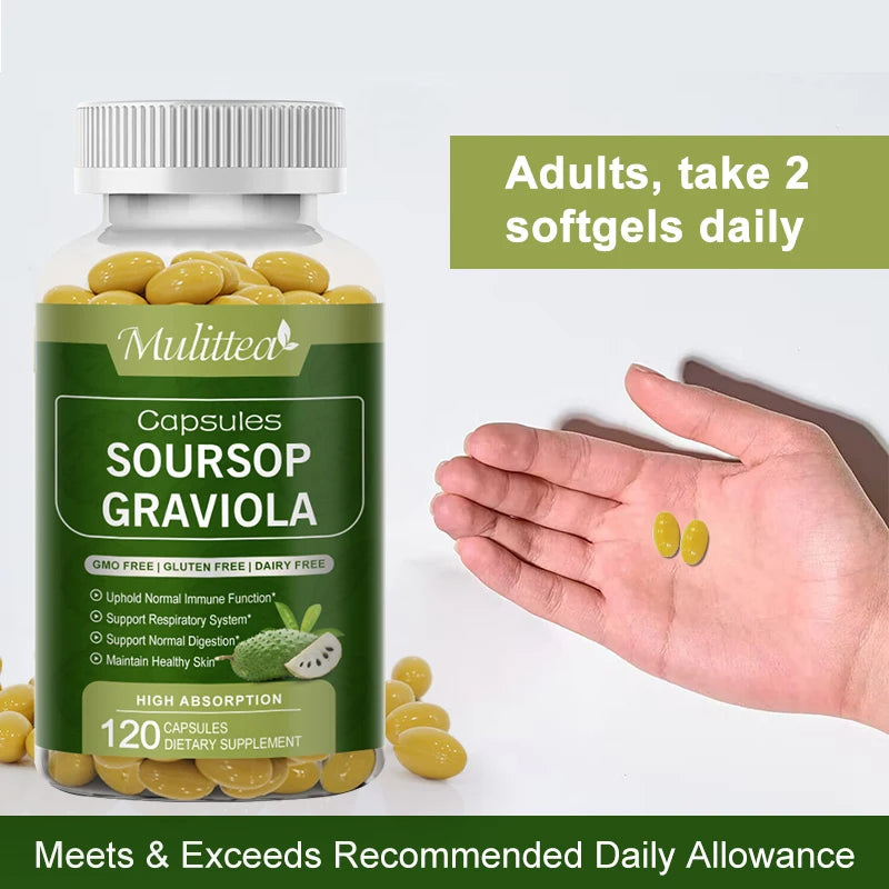 Mulittea Soursop Graviola Capsules – Immune & Digestive Support Herbal Supplements Peaceful Pleasures Health and Wellness