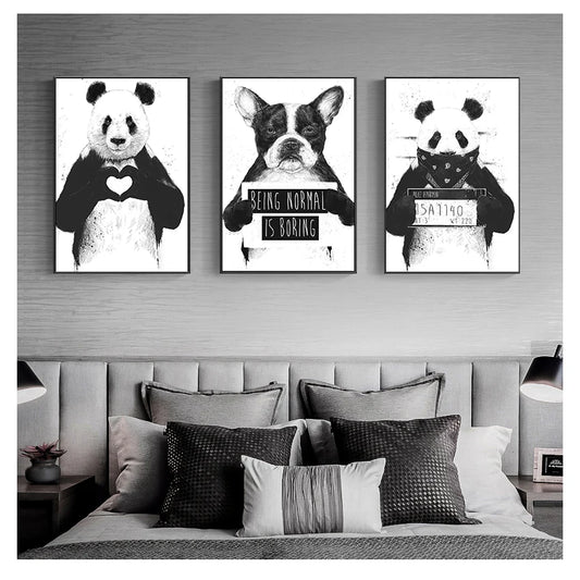 Nordic Cartoon Panda & Boston Terrier Canvas Wall Art Poster Canvas Wall Art Poster Peaceful Pleasures Health and Wellness