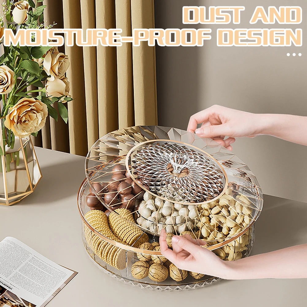 Household Tea Table Fruit Tray Rotatable Stackable Fruit Dispensing Box Dry Fruit Tray Fruit Dish Candys Container Storage Peaceful Pleasures Health and Wellness
