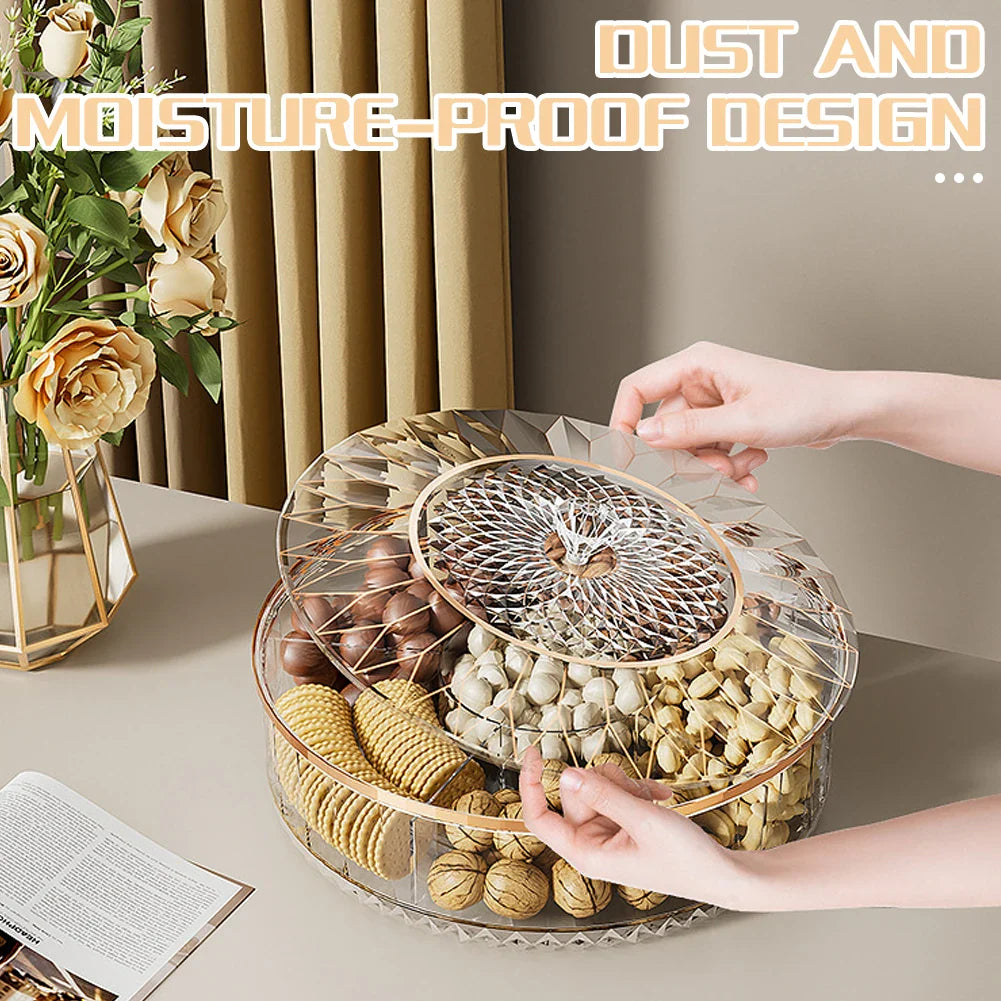 Rotatable Stackable Fruit & Candy Tray with Gold Lid