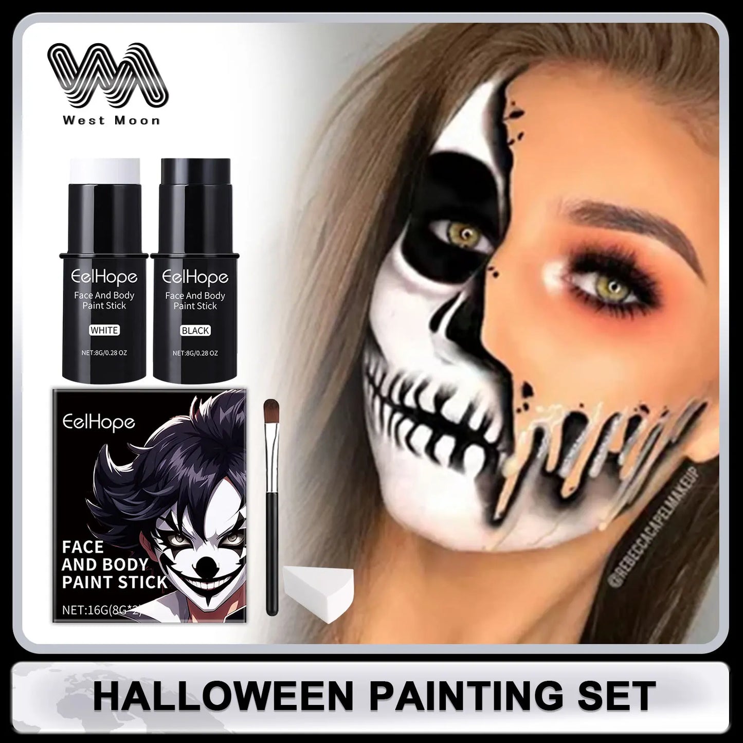 Eelhope Halloween Black & White Face Body Paint Kit – 8g+8g
