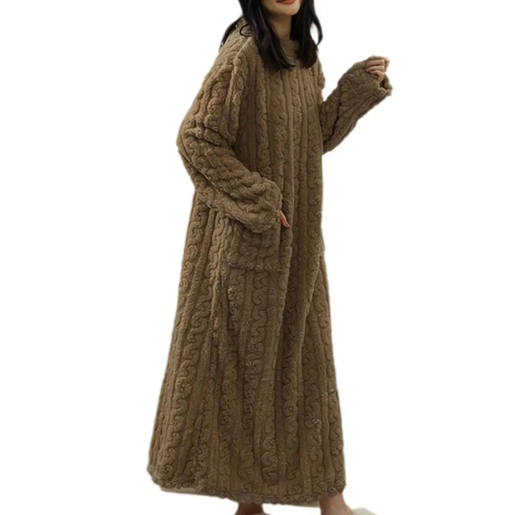 Women's Flannel Nightgown – Long Sleeve Warm Fleece Night Dress