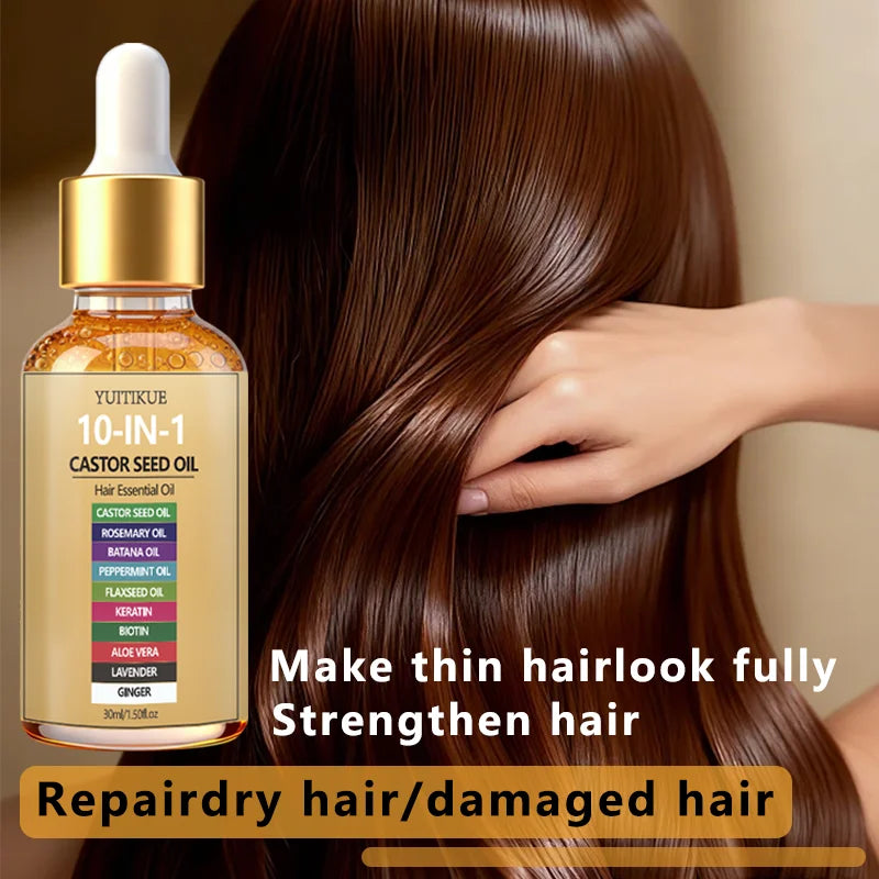YUITIKUE 10-IN-1 Castor Seed Hair Oil | Natural Blend Of Batana, Rosemary & Biotin | For Deep Nourishment & Healthy Hair & Scalp Peaceful Pleasures Health and Wellness