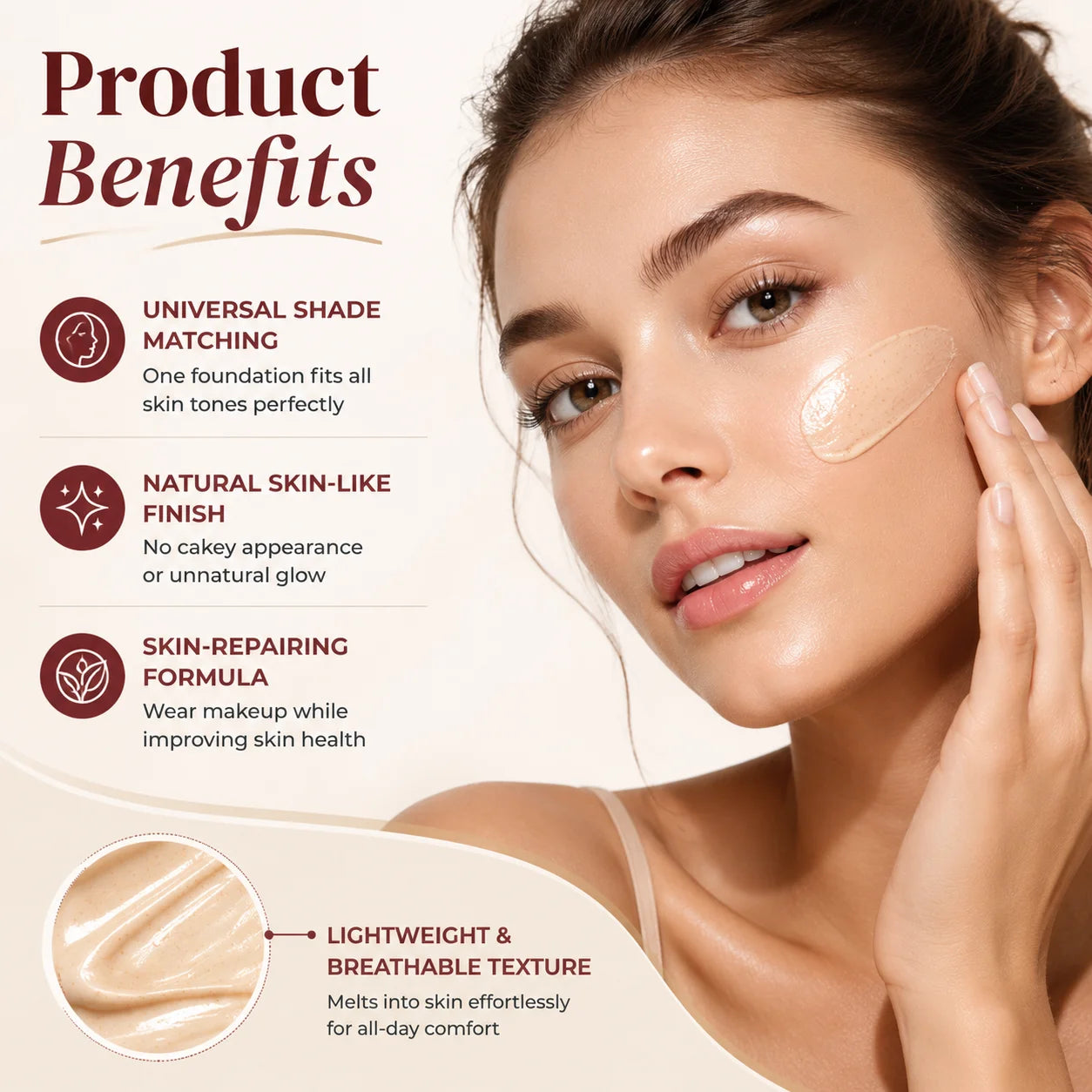 Color Changing Foundation, Brightens Skin Tone Cream for Women, with SPF 50, Deep Hydration, Medium to Full Coverage Cream, 30ML Peaceful Pleasures Health and Wellness