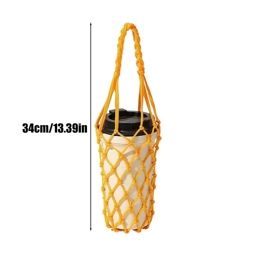 Hand Woven Mesh Water Bottle Bag | Reusable Outdoor Carrier