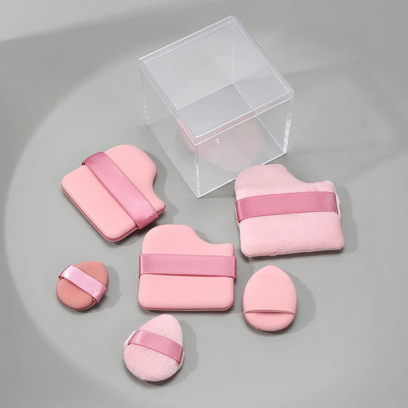 6Pcs/Set Pink Powder Puff Mini Thumb Powder Puff Concealer Blusher Dry And Wet Makeup Soft Skin-friendly Flocking Air Cushion Peaceful Pleasures Health and Wellness