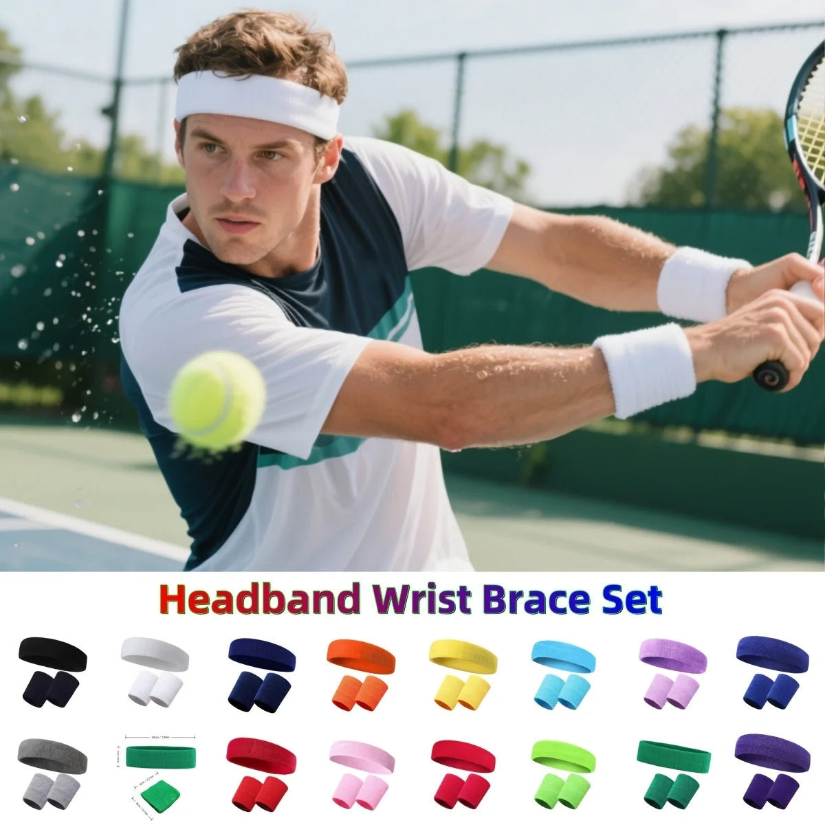 New Hot Athletic Sweatband Hairband Headband Wristband Set in 3-Pack Cotton Head Sweat Bands for Running, Cycling, Yoga, Spa Peaceful Pleasures Health and Wellness