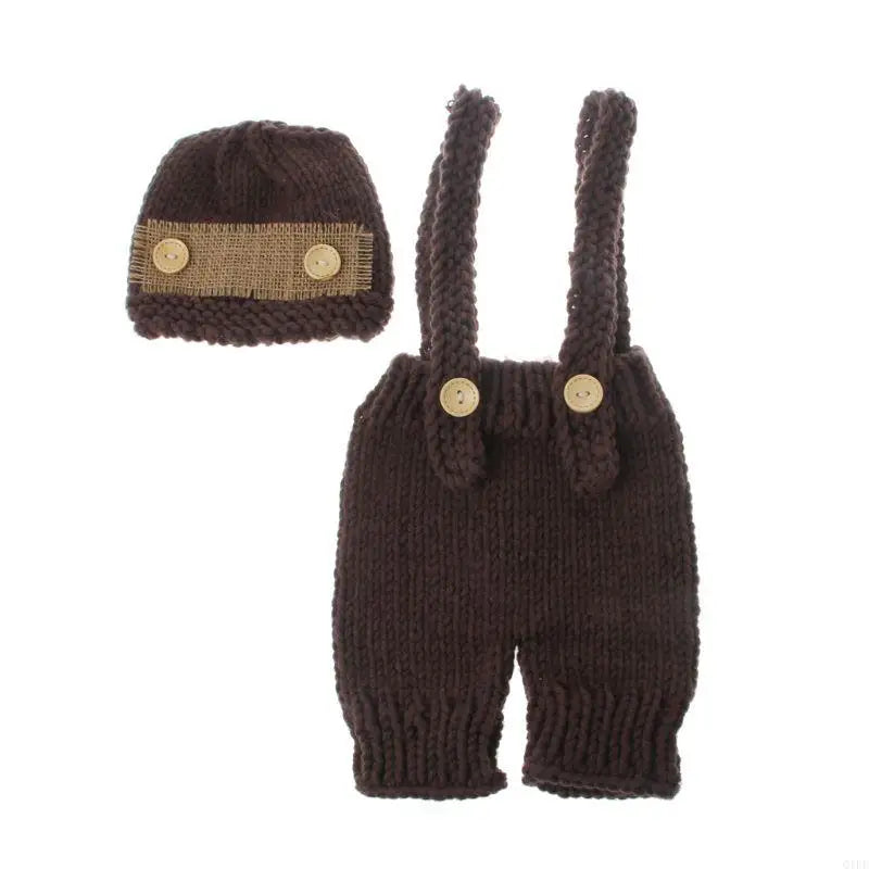 Baby Crochet Hat & Overalls Newborn Photo Prop Costume Set