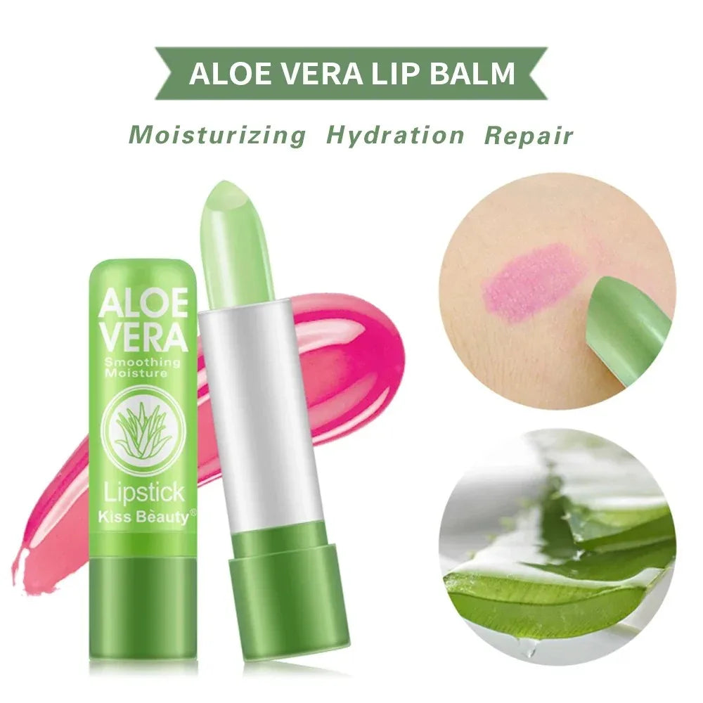 Aloe Vera Temperature Color Change Lipstick Moisturizing Lip Balm Long Lasting Waterproof Nourishing Lip Korean Makeup Cosmetics Peaceful Pleasures Health and Wellness