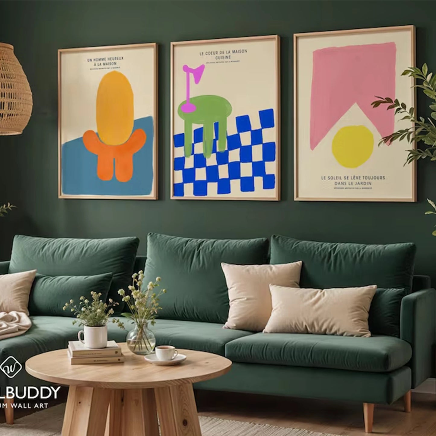 3-Piece Modern Abstract French Colorful Canvas Wall Art Print
