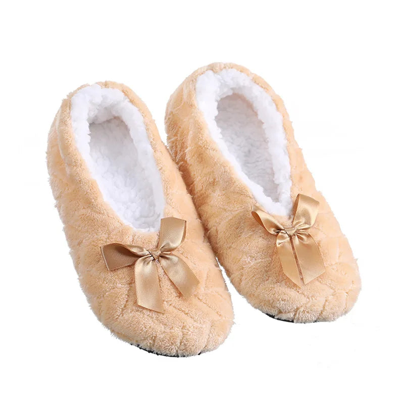 Women's Winter Plush Slippers | Fluffy Bow Non-Slip House Shoes