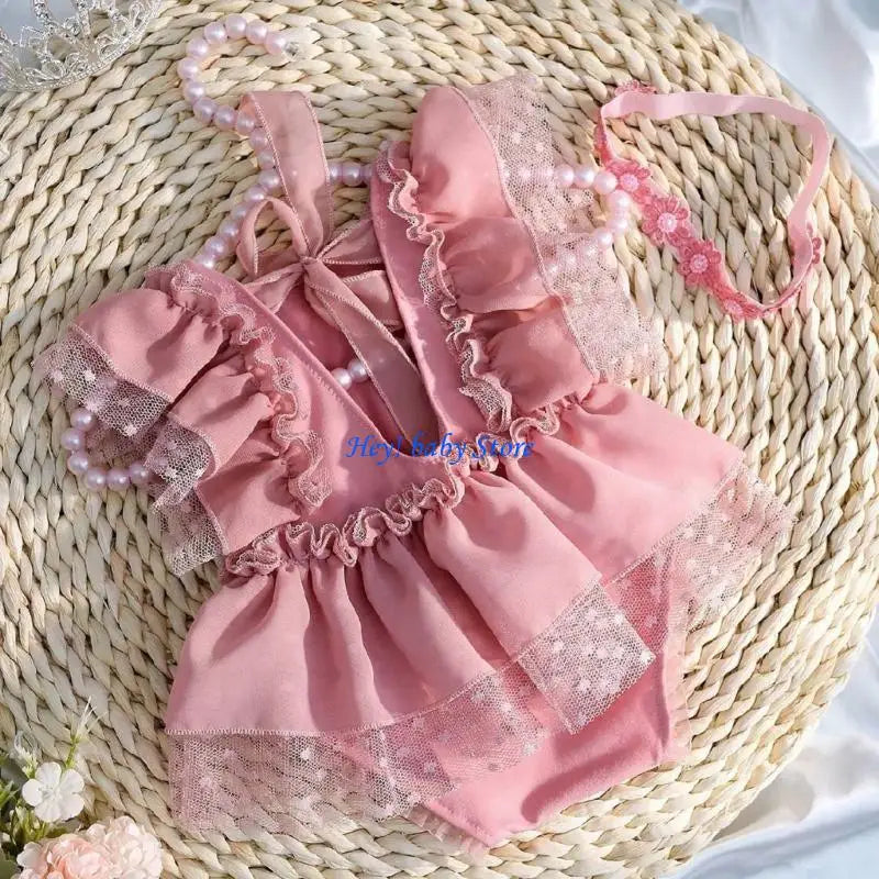 Baby Girl Photography Props – Lace Romper & Flower Headband Set