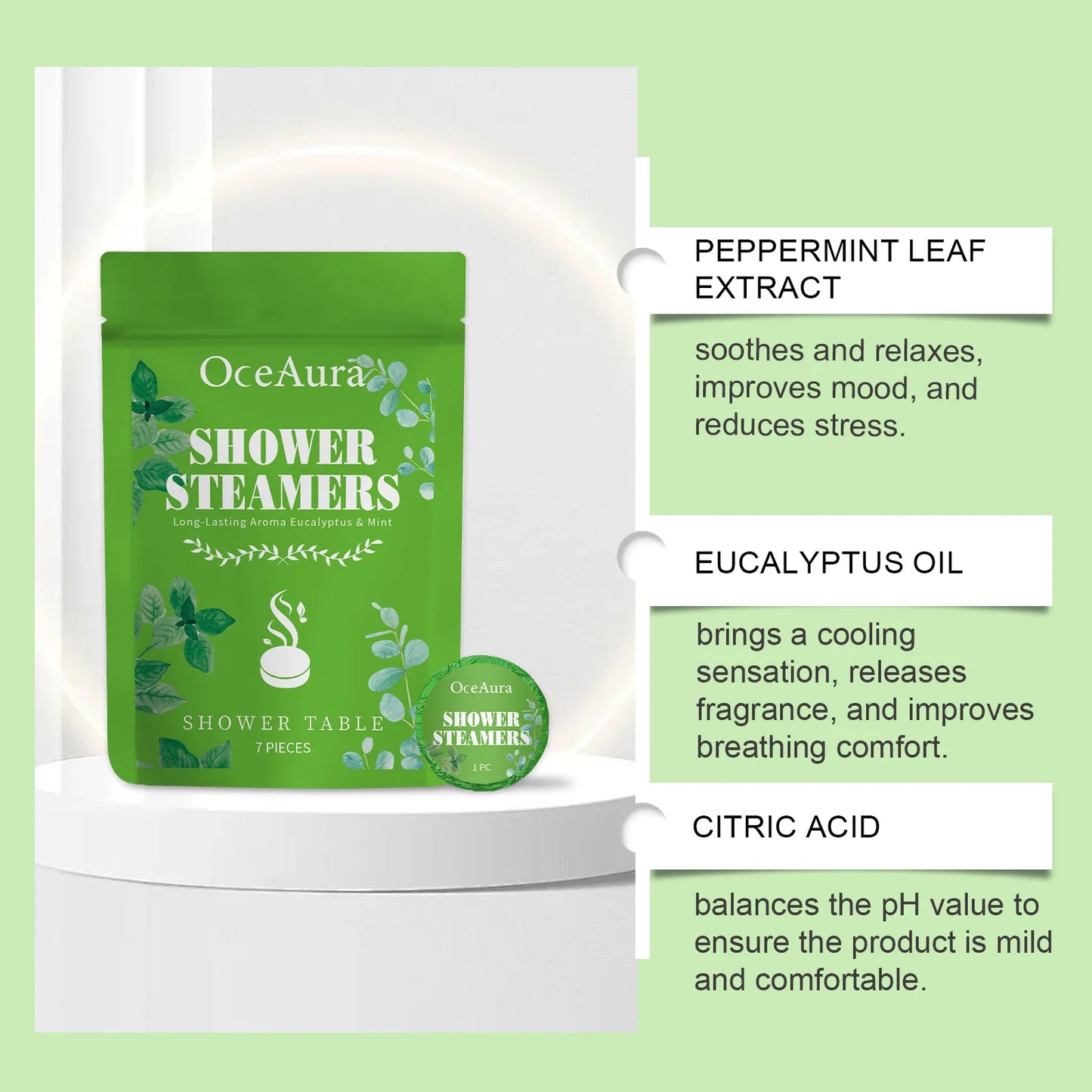 OceAura Peppermint Aromatherapy Bath Fizzies – 7-Piece Set